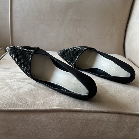 Aldo size 9 Black suede with gem studded toe - Picture 2 of 3